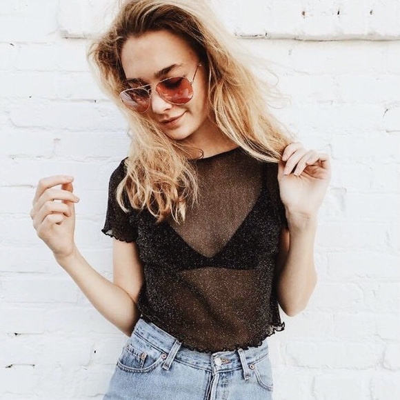Brandy Melville Tops - Sparkly Crop Mesh Top Brandy Melville